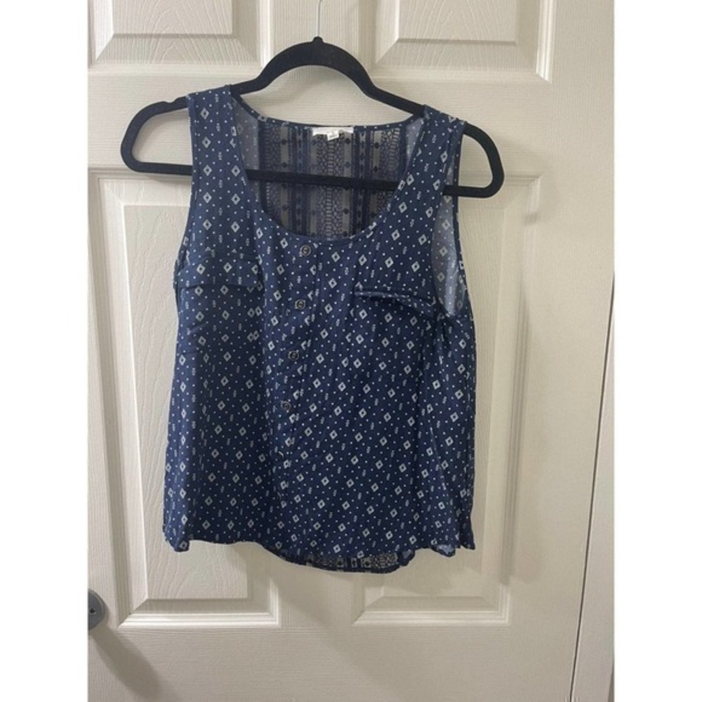 Mine Navy Tribal Boho Printed Tank Top Size Small